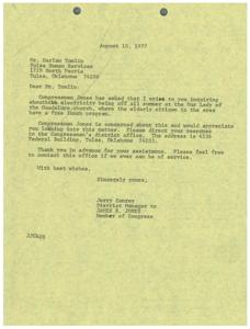 Congressional Inquiry about Power Outage at Local Church, 1977-08-10