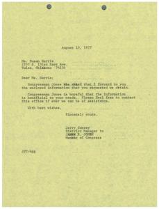 Letter from Congressman Jones&#39; Office to Ms. Susan Harris, 1977-08-10