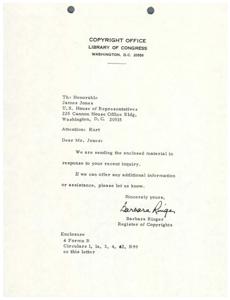 Letter from the Copyright Office to Representative James Jones, 1978-01-01 - 1978-12-31