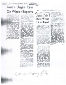 Congressman Jones Urges Regulation of Wheat Exports to Prevent Domestic Shortages, 1973-09-11