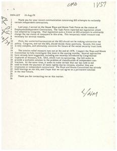 ["The document discusses the efforts made by Congress to prevent the IRS from reclassifying independent contractors for tax purposes. It mentions legislation that was passed to temporarily freeze IRS attempts to change tax statuses, and the need for a permanent solution to be determined. The document also highlights the complexity of the issue and the importance of Congress making decisions on tax policy rather than the IRS. Additionally, it mentions a specific bill, H.R. 3245, that aims to address the classification of independent contractors while ensuring taxes are paid properly. The Ways and Means Committee is expected to continue investigating the issue and work towards a permanent solution."]