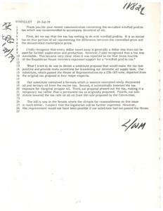 ["The document discusses a proposed tax on oil called the windfall profits tax, which is actually an excise tax on the difference between controlled and decontrolled oil prices. The author explains their efforts to create a substitute proposal that would make the tax less punitive and provide incentives for domestic oil production. The substitute proposal passed the House of Representatives and is now in the Senate for further improvements."]