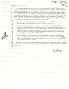 ["The document discusses the need for more practical experience and data on tax-exempt housing bonds before making policy decisions. It suggests a middle-ground approach, including transitional rules, separate studies, and a moratorium on further issuance of certain bonds. The author urges support for this approach in the upcoming Committee meeting."]