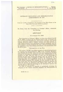["The document is a report from the Committee on Veterans' Affairs regarding a bill to amend title 38, United States Code, to increase rates of vocational rehabilitation, educational assistance, and special training allowances for eligible veterans and other persons. The bill aims to make improvements in educational assistance programs and has been recommended to pass by unanimous voice vote without amendment. The report highlights the history of increases in rates of allowances and other liberalizations in the \"GI Bill\" program since its enactment in 1966."]
