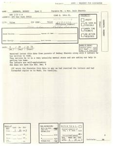 ["The document is a request for discharge from the army for Spec 4 Rodney Sherwin. His parents believe he is in an unhealthy mental state and are asking for help in getting him home. A letter was received from his parents along with 4 letters he wrote to them. The document also includes contact information and instructions for filing and follow-up."]