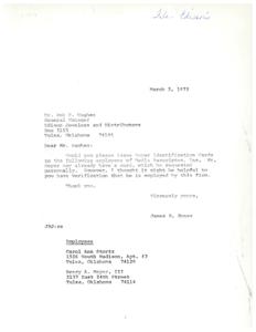["The document from James R. Jones to Bob P. Hughes requests Buyer Identification Cards for two employees of Media Associates, Inc. The document also includes information about Edison Jewelers and Distributors, offering a new employee benefit without charge. It explains how employees can take advantage of the service and invites them to visit the showrooms. The enclosed brochure provides details on how to provide the added employee benefit and lists the departments and merchandise available at Edison's. The Buyer's Identification Card allows qualified individuals to shop at Edison's for quality name-brand merchandise at distributor prices."]
