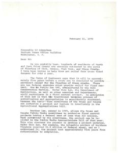 ["James R. Jones writes to Ed Edmondson expressing concern about the annual flooding of creeks in North and East Tulsa County. He discusses two federal statutes that provide relief for flood control projects and suggests improvements to allow the federal government to bear a larger portion of the financing. Jones urges Edmondson to study ways to amend the laws and provide relief for the flood victims in Tulsa County."]