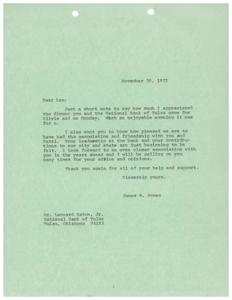 ["The author, James R. Jones, is writing to thank Len for hosting a dinner for him and his wife. He expresses appreciation for Len's leadership at the National Bank of Tulsa and looks forward to a closer association in the future. Jones thanks Len for his support and mentions he will be seeking his advice and opinions in the future."]