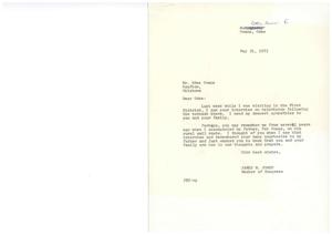 ["Congressman James R. Jones sends his deepest sympathies to Odes Evans and his family after seeing his interview on television following a tornado. He recalls their previous interactions and assures Odes that they are in his thoughts and prayers."]