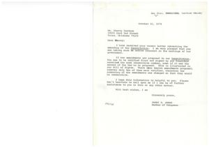 ["The document consists of two letters, one from Ms. Sherry Eastham to Congressman James R. Jones, asking about the process of amending the Constitution, and another from Congressman Jones explaining the process and providing an example of how amendments are numbered and ratified. Congressman Jones also offers further assistance to Ms. Eastham."]