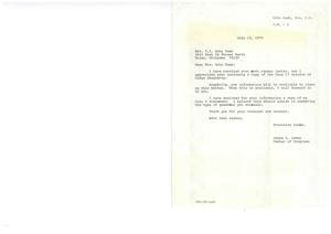 ["The document is a letter from Congressman James R. Jones to Mrs. V.J. Echo Hawk, acknowledging receipt of her letter enclosing a copy of an opinion from Judge Daugherty. Jones mentions that new information may help clear up the matter and provides a copy of his July 6 statement. The document expresses gratitude for Mrs. Echo Hawk's interest and concern. Additionally, the text includes a court judgment regarding the Pawnee Business Council of the Pawnee Indian Tribe of Oklahoma, outlining specific orders and injunctions against certain individuals involved in tribal governance."]
