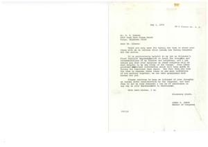 ["The document is from a constituent to Congressman James R. Jones expressing support for President Nixon, concerns about energy policy and air pollution regulations, opposition to nuclear energy challenges, and advocating for strong foreign policy and restrictions on news reporting. The constituent urges the congressman to vote in line with the wishes of the people and not to give in to media pressure."]