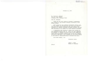 ["Warren H. Edwards expresses his concerns about the current economic situation in the United States and the wasteful spending by Congress in a letter to Representative James Jones. He criticizes foreign aid and government interference, advocating for less bureaucracy and more responsible spending. Representative Jones responds, thanking Edwards for his letter and expressing his commitment to cutting down on waste and inefficiency in federal spending."]