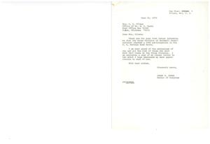 ["Congressman James R. Jones received a letter from Mrs. D. J. Ellison informing him that the Tulsa Division of Rockwell International reached 100% participation in the United States Savings Bond Drive. Congressman Jones expresses his appreciation for the enthusiasm and hard work of everyone at the Tulsa Division and sends his best wishes. Mrs. Ellison also informs Congressman Jones that Mr. Cecka is attending a ceremony in Seattle and wanted to share his enthusiasm for reaching the participation goal."]