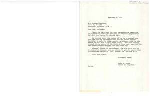 ["Mrs. Michael Eschbach wrote a letter to Congressman James R. Jones expressing her frustration in finding replacement lids for her number 63 canning jars. Congressman Jones responded, informing her that the Ball and Kerr Glass companies no longer make number 63 lids, but the Bernardin Company still does. He provided her with the contact information for Bernardin, Inc. in Evansville, Indiana."]
