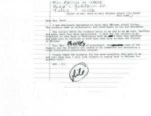 Letter of Appreciation to Mrs. Wood and Walt Whitman School, 1981-01-01 - 1981-12-31