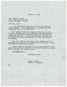 Congressman James R. Jones&#39; Appreciative Letter to Wale Whitman School, 1981-03-13