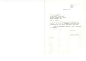 ["The document is a correspondence between George W. England and James R. Jones regarding the 1979 Quality of Life Survey of Oklahoma. Jones expresses interest in receiving a copy of the survey after missing the meeting announcing its results. England invites Jones to a Results Presentation Meeting based on the survey, providing details of the survey's methodology and topics covered. The meeting is scheduled for March 26, 1980 at the State Capitol Building in Oklahoma."]