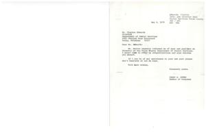 ["James R. Jones congratulates Clayton Edwards on his new position as Director of the Department of Social Services in Tulsa County and offers his assistance if needed."]