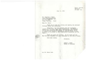 ["The document is a series of correspondence between Mr. Patrick G. Emery and Congressman James R. Jones regarding the renovation of the Tulsa Union Depot. Emery thanks Jones for sending a newsletter featuring the depot's opening and praises the efforts of Williams Realty Corp. in restoring the historic landmark. Jones expresses his pleasure with the renovation and hopes to work together in the future. The document also highlights the successful renovation project, preserving the Depot's original features while modernizing the building."]