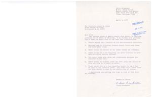 ["Chris Creekmore wrote a letter to Congressman James R. Jones outlining several environmental and social issues that he believes should be addressed. These issues include implementing deposits on non-returnable materials, enforcing littering laws, installing filters on smoke stacks, requiring anti-pollution devices on vehicles, creating more parks and playgrounds, establishing bike and foot paths, and making lakeside parks free for public use. Creekmore expresses appreciation for the Congressman's attention to these problems."]
