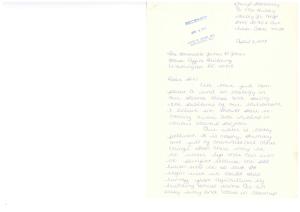 ["Cheryl Stansberry writes a letter to Representative James R. Jones expressing her concerns about environmental issues, particularly pollution of water and air. She suggests implementing cleanup projects, enforcing laws against dumping, and creating more parks and recreation areas to preserve natural beauty. She believes that individuals and industries need to take responsibility for protecting the environment."]