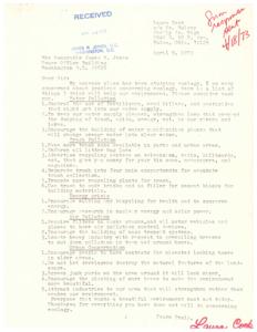 ["The document is addressed to Honorable James R. Jones from Laura Cook, a student concerned about ecology. She presents a list of suggestions to help the environment, including controlling water and trash pollution, addressing the energy crisis, reducing air pollution, and promoting urban conservation. She emphasizes the importance of taking action now for a beautiful environment."]