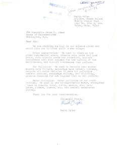 ["The document is addressed to the Honorable James R. Jones and discusses the importance of urban conservation, air pollution control, and water pollution prevention. It urges for actions such as cleaning up residential areas, promoting parks and open spaces, requiring filters on smokestacks, and using biodegradable soaps to protect the environment. It asks for the representative's consideration on these issues."]