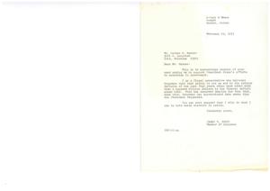 ["The document from James R. Jones acknowledges receipt of a card from Warren Garner urging support for President Nixon's efforts to economize in government. Jones expresses his belief in fiscal conservatism and the need to address the deficits of the past four years. He promises to work on trimming waste in government spending. The second letter from Warren Garner is unclear and seems to express support for Nixon's efforts to cut spending and military expenses."]