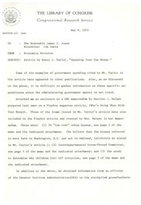 ["The Economics Division of the Congressional Research Service reviewed an article by Henry J. Taylor on government spending, noting that some examples had appeared in other publications. They provided additional information on specific expenditures mentioned in the article, including low-cost urban houses, the Interdepartmental Screw-Thread Committee, and a study on children falling off tricycles. They also provided information on stockpiled goose feathers by the General Services Administration for the Department of Defense. The division offered further assistance if needed."]