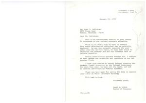 ["The document consists of two letters, one from Mr. Fred T. Salisbury expressing support for stimulating the economy, reducing federal spending, and focusing on domestic issues rather than foreign aid. The second letter is from an anonymous concerned American voter, also expressing opposition to federal spending programs and advocating for a reduction in government controls and inflation. Both letters emphasize the importance of self-sufficiency and hard work in improving the economy."]