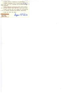 ["The writer, Eugene R. Reed, opposes deficit financing of the government, increased taxes on petroleum, and any moves that would increase the price of petroleum products. He favors gasoline rationing that would affect all citizens and cutting the United States budget by eliminating Federal Bureaus and employees. He hopes the recipient feels the same way."]