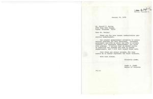 ["The document is a letter from Congressman James R. Jones responding to a constituent's concern about unemployment. Jones acknowledges the seriousness of the issue and expresses his commitment to stabilizing the economy and reducing unemployment. He thanks the constituent for their views and assures them that their input helps him better represent the First District."]