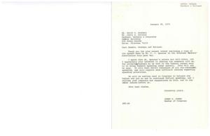 ["The document is a letter from James R. Jones to David H. Sanders and Jerry H. Holland discussing the importance of controlling federal spending and balancing the budget. It mentions the need for strict reduction of non-essential spending and difficult choices regarding spending priorities. Jones welcomes comments and suggestions on these issues and emphasizes the importance of bringing federal spending under control."]