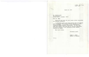 ["The document from Charles Oney to James R. Jones expresses agreement with the need for tax rebates to be coupled with reduced Federal spending in order to be effective. Oney emphasizes the importance of budget cuts and urges Jones to inject sense into economic programs to avoid inflation and a large federal deficit. Jones responds, assuring Oney that he will continue working towards cutting the budget."]