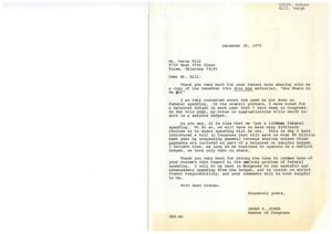 ["The document is a letter from Congressman James R. Jones discussing the need to cut down on federal spending and his efforts to introduce a bill to save money. The document also mentions the challenges faced by companies in controlling costs and increasing tax revenues. A related editorial discusses the impact of government spending on businesses and the importance of cutting costs."]