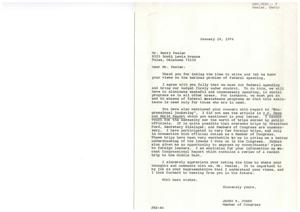 ["Harry Peeler wrote a letter to Congressman James Jones expressing his concerns about federal spending, specifically addressing wasteful spending in social programs and \"Congressional junketing\". Peeler is frustrated with the misuse of taxpayer money and urges Jones to work with other politicians to cut the budget and eliminate unnecessary programs. Jones responds by agreeing with Peeler's views on cutting federal spending and mentions the importance of understanding constituents' views. He also defends his participation in overseas trips as necessary for his role as a Member of Congress."]