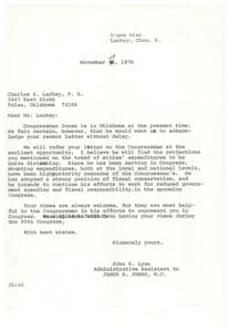 ["Charles S. Larkey wrote a letter to Congressman James R. Jones discussing the alarming trend of cities' expenditures and the need for fiscal responsibility. He expressed concern about the increasing national debt and the potential consequences of continued government spending. Larkey also suggested encouraging industries that produce basic raw materials and reducing debt annually through strict fiscal policies. The mayors of various cities are seeking financial assistance from the federal government, especially in light of mounting urban strains. They are proposing an urban investment program and a jobs program to address the economic challenges cities are facing. The mayors are also concerned about inflation and the impact of oil prices on the economy. They emphasize the importance of federal assistance in supporting distressed cities and improving the allocation of funds."]