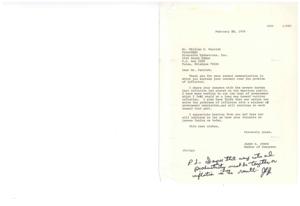 ["The first letter is from James R. Jones, a Member of Congress, responding to William H. Parrish's concern about inflation. Jones shares the concern and mentions his efforts to cut government costs to combat inflation. He also expresses his belief in minimal government regulation to solve inflation issues. The second letter is from Parrish, expressing concern about the lack of action taken to control inflation, suggesting wage and price controls tied to productivity to combat inflation and allow American industry to compete globally."]