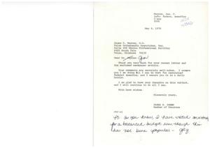 ["The document includes a letter from Dr. James C. Mayoza to Congressman James R. Jones expressing concern about federal spending and taxes. Dr. Mayoza requests a reply regarding his sentiments on the matter. The document also discusses the power struggle between conservative voters and a liberal, spendthrift Congress, highlighting the need for a more fiscally responsible government. It suggests that organized lobbying and potential tax rebellion may be necessary to bring about change in government spending policies."]