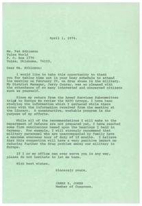 Letter of Thanks and Update on Drug Abuse in the Military, 1974-04-01