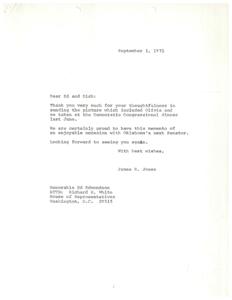 Correspondence Regarding Memento from Democratic Congressional Dinner, 1971, 1971-08-27