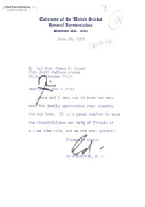 Letter from Congressman Ed Edmondson Expressing Gratitude for Sympathy, 1972-06-29