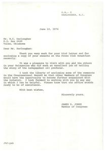 Correspondence Between R.C. Earlougher and Congressman James R. Jones Regarding the Oil Industry in 1974, 1973-01-01