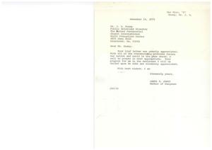 Correspondence between Congressman James R. Jones and The United Pentecostal Church International&#39;s Public Relations Director, Mr. J.R. Ensey, 1973-12-07