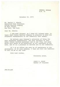 Letter from Congressman James R. Jones Welcoming Cities Service Company to Tulsa, 1973-12-10
