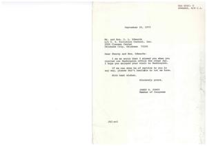 Congressman&#39;s Apology Letter and Response to Mr. and Mrs. Edwards&#39; Visit to Washington Office, 1975-09-22