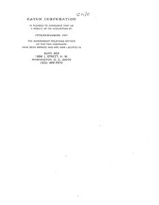 Eaton Corporation Announces Merger of Government Relations Offices Following Acquisition of Cutler-Hammer Inc., 1978-01-01 - 1978-12-31