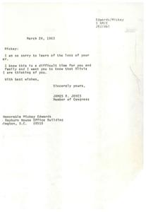 Condolence Letter to Mickey Edwards from James R. Jones, 1983-03-24