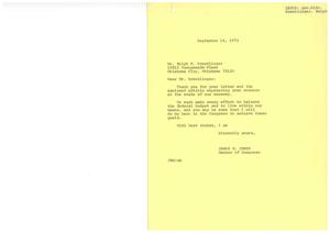 Congressman James R. Jones Responds to Constituent&#39;s Concerns about Economy and Government Spending in 1973, 1973-09-08